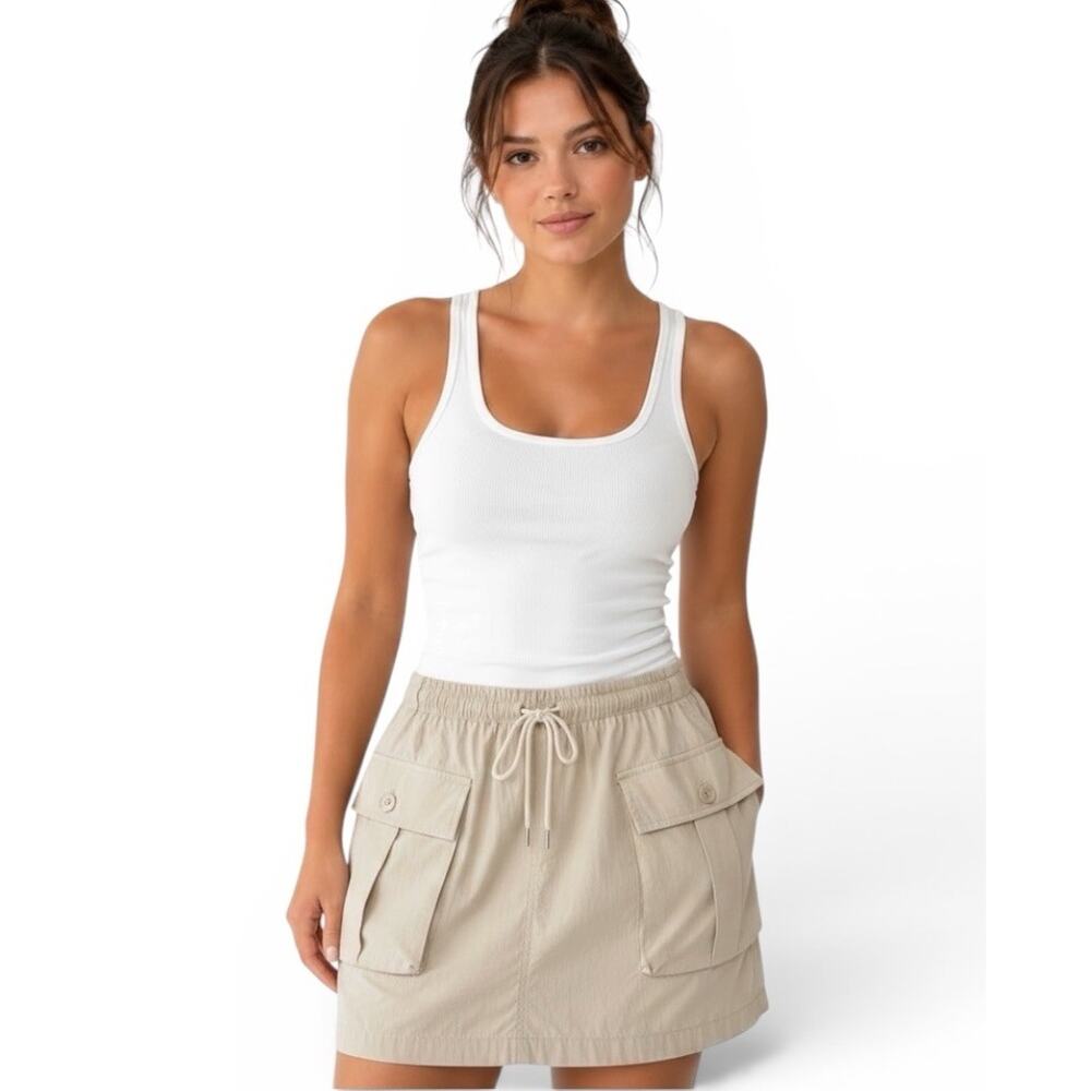 Grayson threads Casual Beige Cotton Skort with Elastic Waist and Pockets